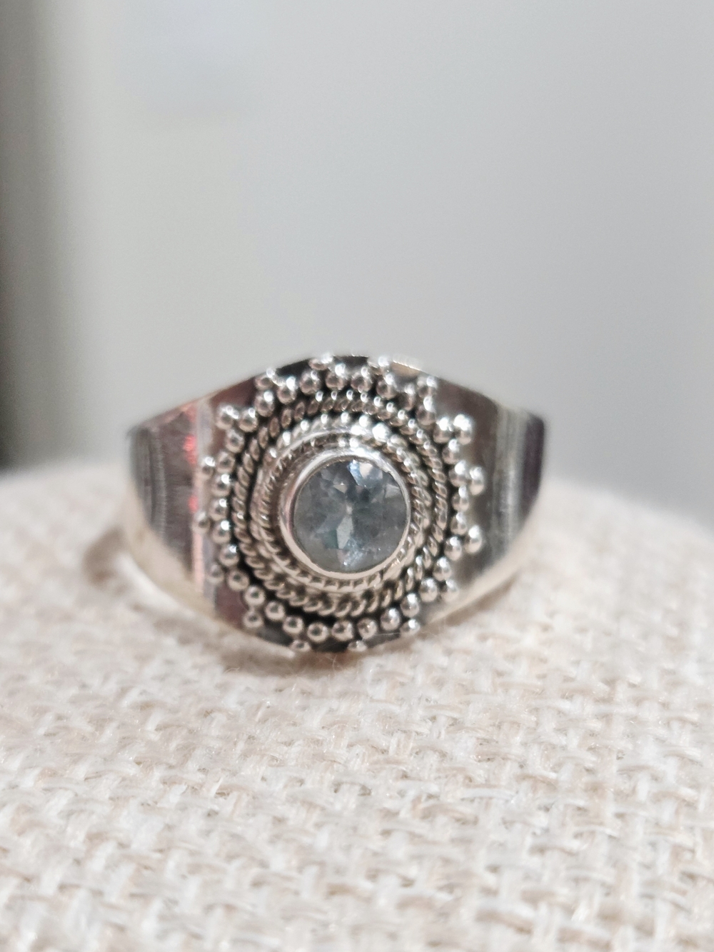 Sterling Silver Blue Topaz Stone Signet Ring - Elegant Women's Jewelry